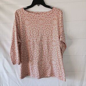 Croft & Barrow Boatneck Burnt Orange Floral 3/4 Sleeve Top Women’s XL